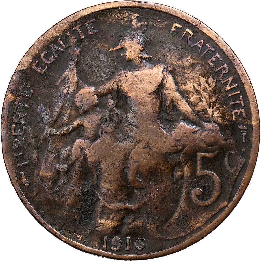 França, 5 Centimes, Dupuis, 1916 ★, Paris, Bronze, VF(20-25), Gadoury:165