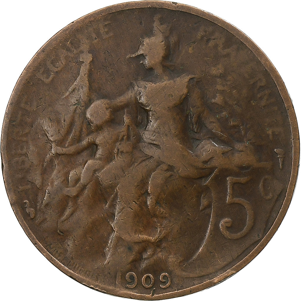 France, 5 Centimes, Dupuis, 1909, Paris, Bronze, TTB, Gadoury:165, KM:842