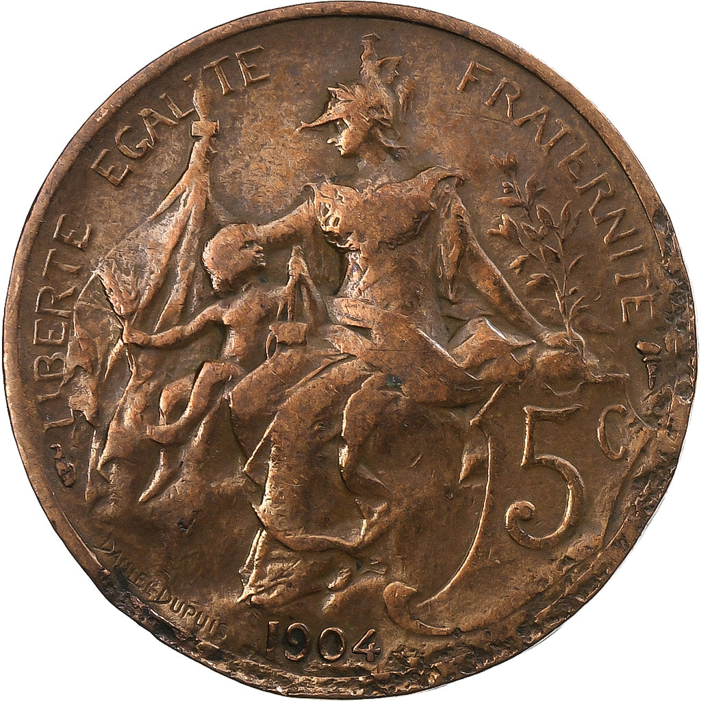 Francia, 5 Centimes, Dupuis, 1904, Paris, Bronzo, BB, Gadoury:165, KM:842