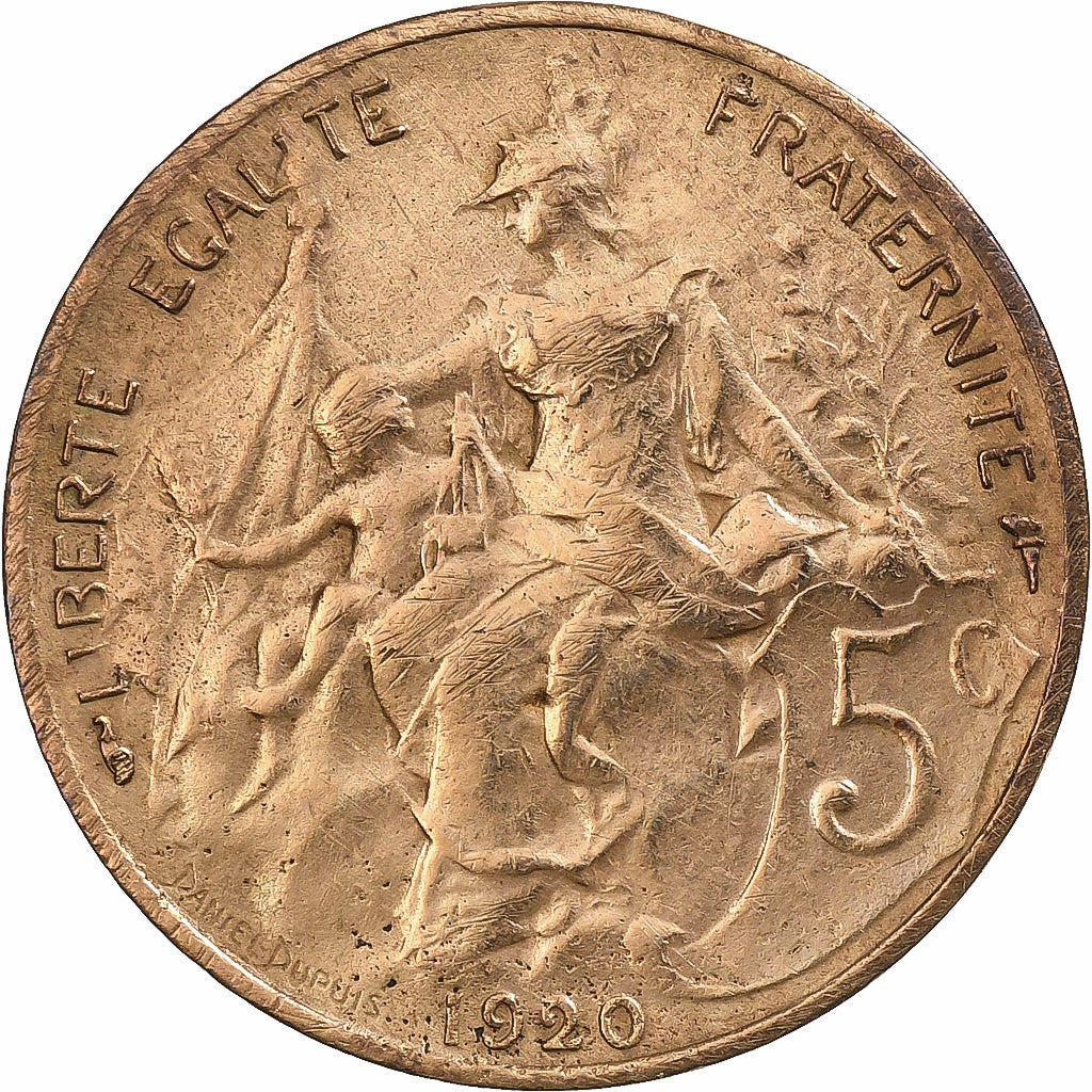 Frankreich, 5 Centimes, Dupuis, 1920, Paris, Bronze, SS, Gadoury:165, KM:842