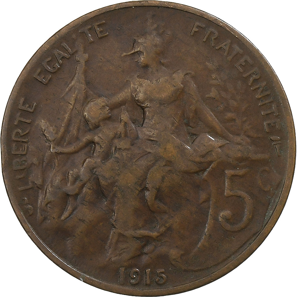 Francia, 5 Centimes, Dupuis, 1915, Paris, Bronzo, BB, Gadoury:165, KM:842