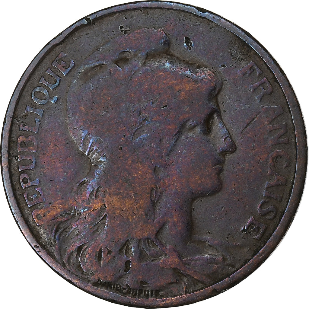 Francia, 5 Centimes, Dupuis, 1907, Paris, Bronzo, MB+, Gadoury:165, KM:842