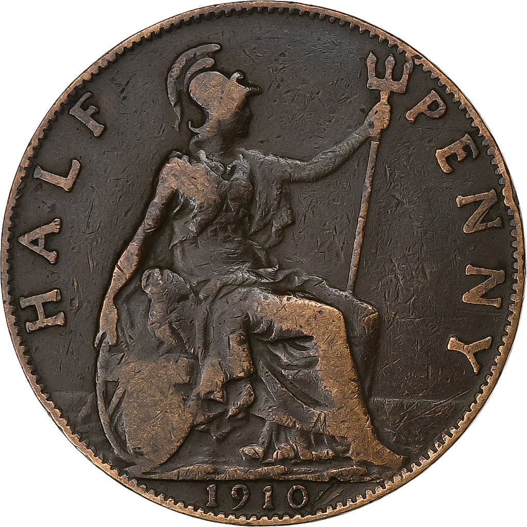 Grã-Bretanha, Edward VII, 1/2 Penny, 1910, Bronze, VF(30-35), KM:793.2