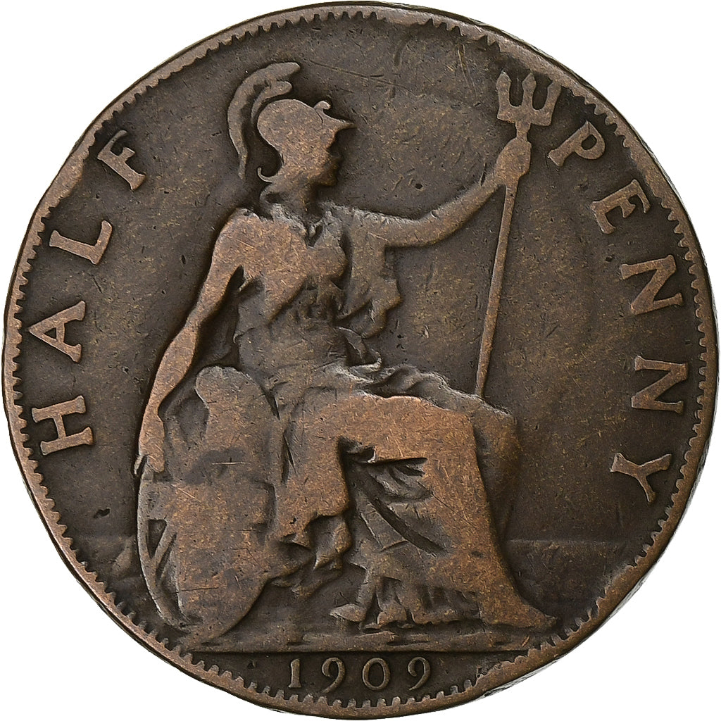 Grande-Bretagne, Edward VII, 1/2 Penny, 1909, Bronze, TB+, KM:793.2