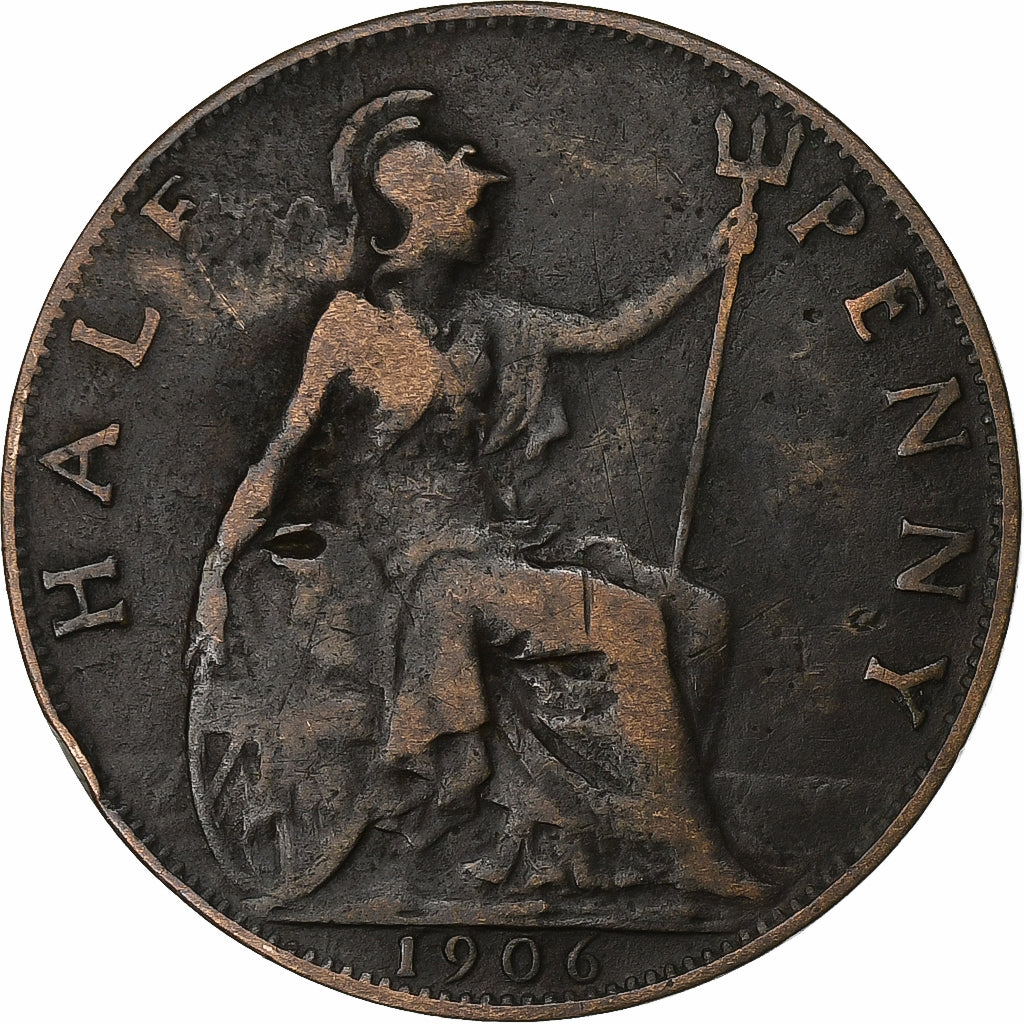 Grã-Bretanha, Edward VII, 1/2 Penny, 1906, Bronze, VF(30-35), KM:793.2