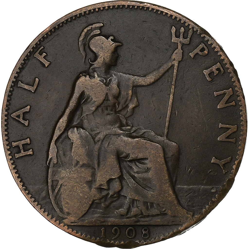 Grande-Bretagne, Edward VII, 1/2 Penny, 1908, Bronze, TB, KM:793.2
