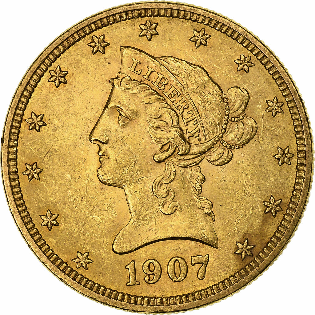 United States, $10, Eagle, Coronet Head, 1907, U.S. Mint, Gold, AU(50-53)