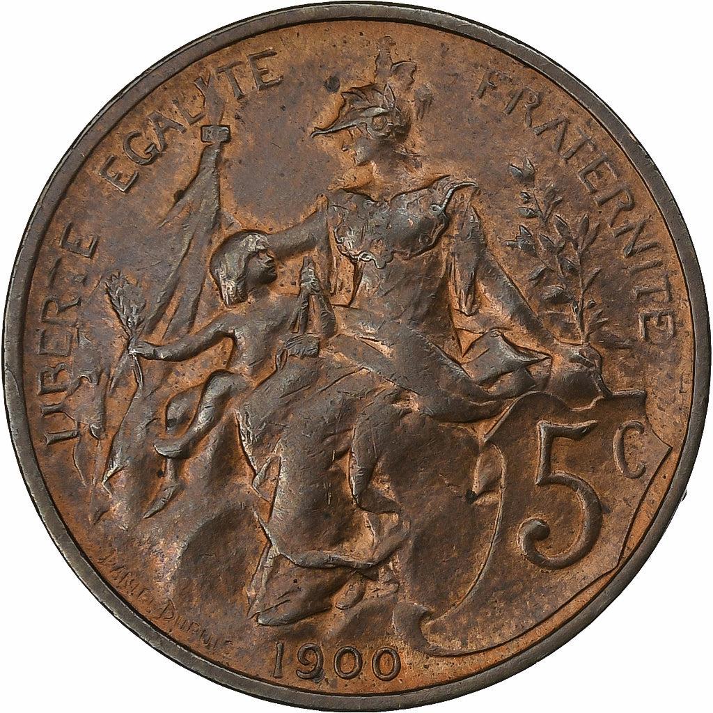 France, 5 Centimes, Dupuis, 1900, Paris, Bronze, AU(50-53), Gadoury:165, KM:842