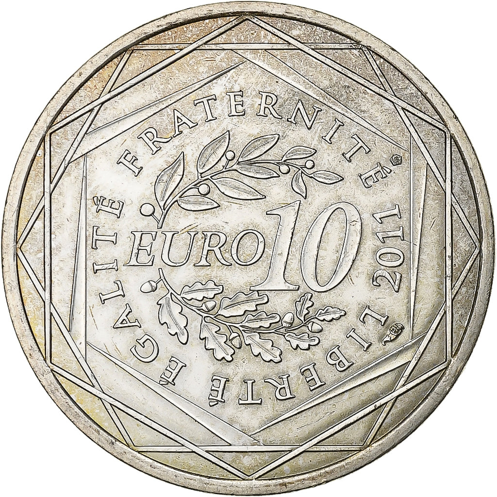 França, 10 Euro, Champagne-Ardenne, 2011, Paris, Prata, AU(55-58)