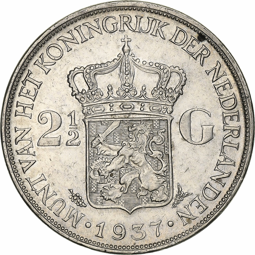 Holandia, Wilhelmina I, 2-1/2 Gulden, 1937, Srebro, AU(55-58), KM:165