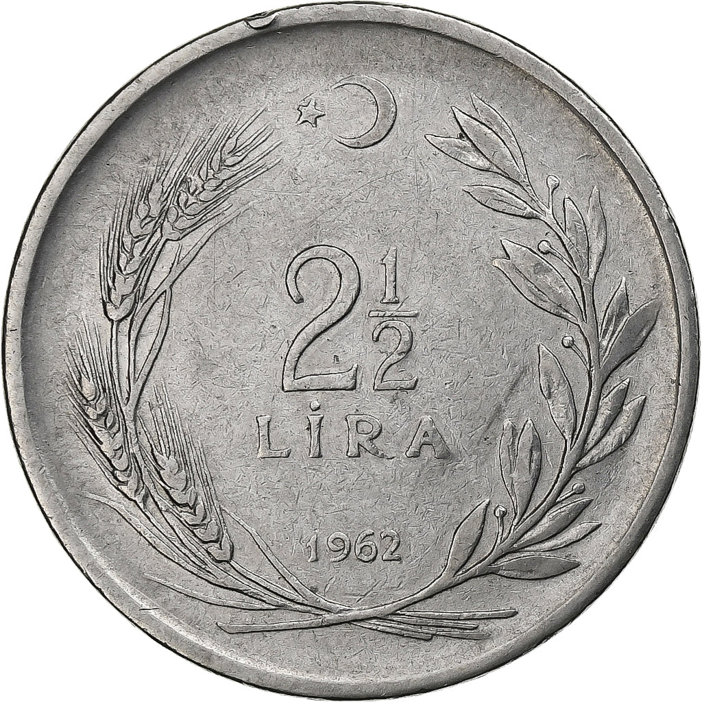 Turcja, 2-1/2 Lira, 1962, Stal nierdzewna, EF(40-45), KM:893.1