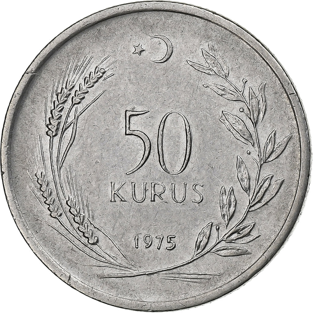 Turquia, 50 Kurus, 1975, Aço Inoxidável, EF(40-45), KM:899