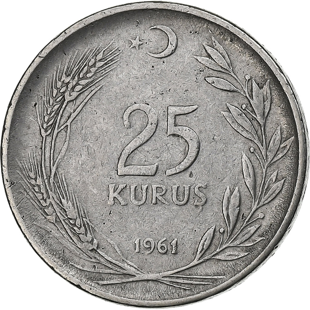Turquia, 25 Kurus, 1961, Aço Inoxidável, EF(40-45), KM:892.2