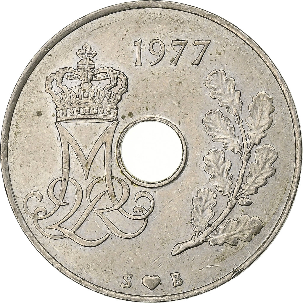 Denemarken, Margrethe II, 25 Öre, 1977, Copenhagen, Cupro-nikkel, ZF, KM:861.1