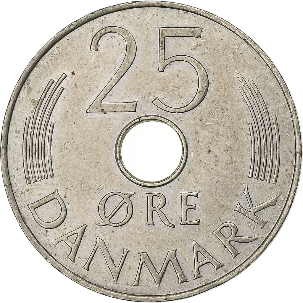 Denemarken, Margrethe II, 25 Öre, 1977, Copenhagen, Cupro-nikkel, ZF, KM:861.1
