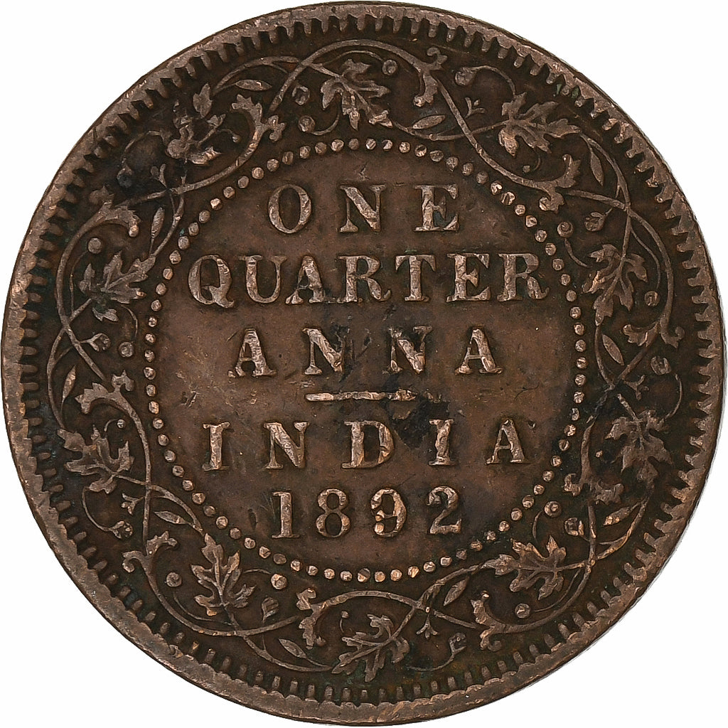 INDIA-BRITISH, Victoria, 1/4 Anna, 1892, Calcutta, Rame, MB+, KM:486