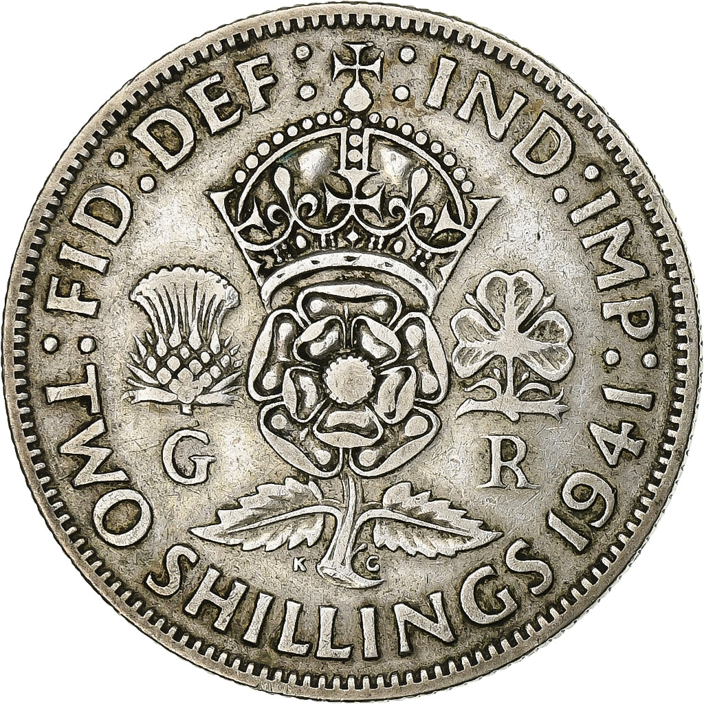 Groot Bretagne, George VI, Florin, Two Shillings, 1941, Zilver, ZF, KM:855