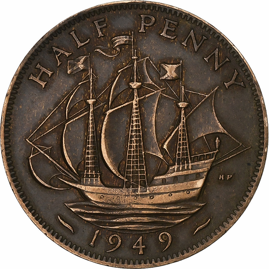 Grã-Bretanha, George VI, 1/2 Penny, 1949, Bronze, EF(40-45), KM:868