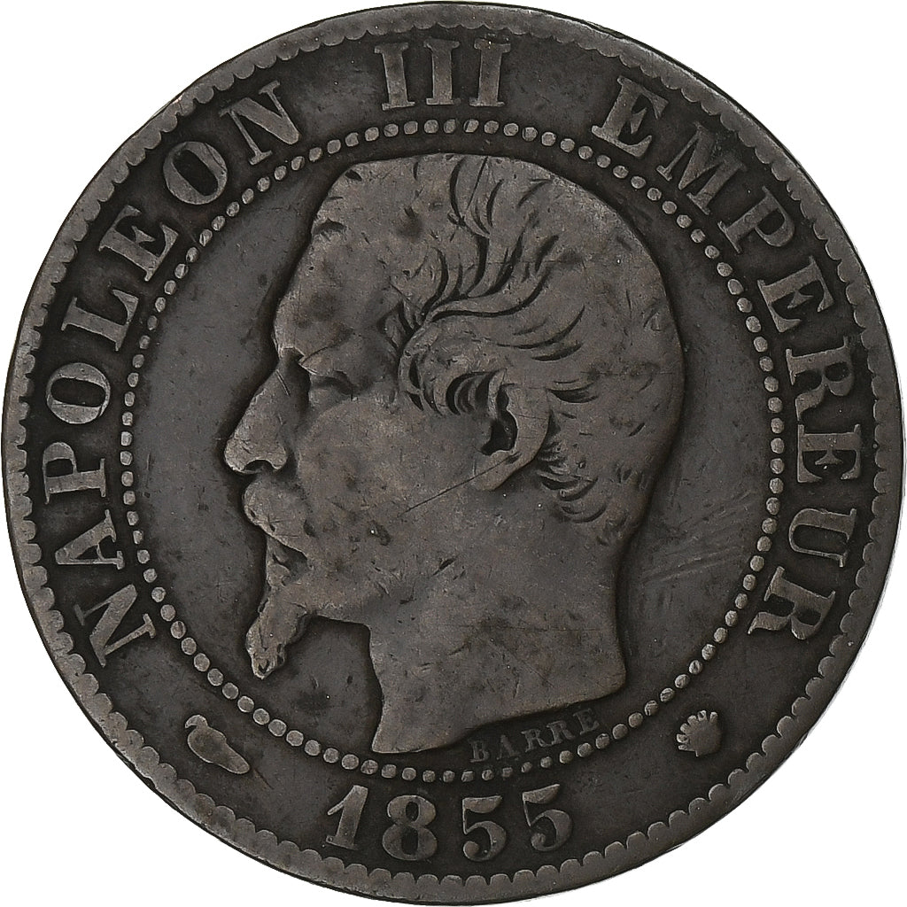 França, Napoleon III, 5 Centimes, 1855, Marseilles, Bronze, VF(20-25)