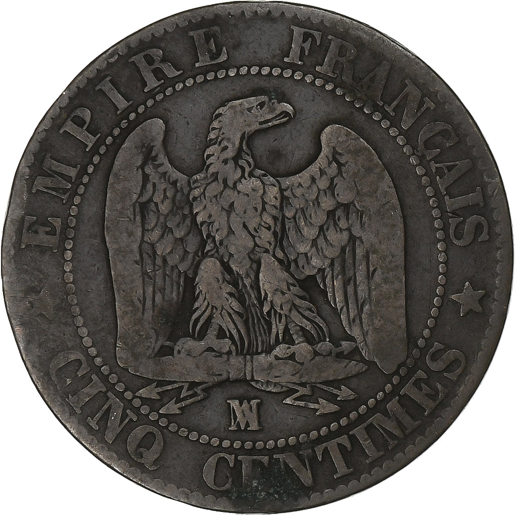França, Napoleon III, 5 Centimes, 1855, Marseilles, Bronze, VF(20-25)
