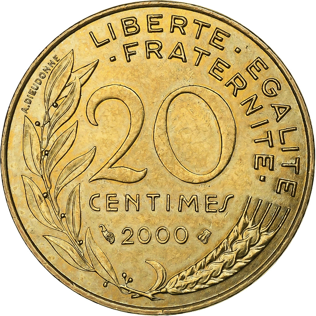 Frankreich, 20 Centimes, Marianne, 2000, Paris, Aluminum-Bronze, SS+