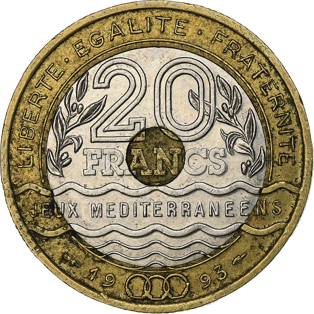 Francia, 20 Francs, Jeux Méditerranéens, 1993, Paris, Tri-metallico, BB