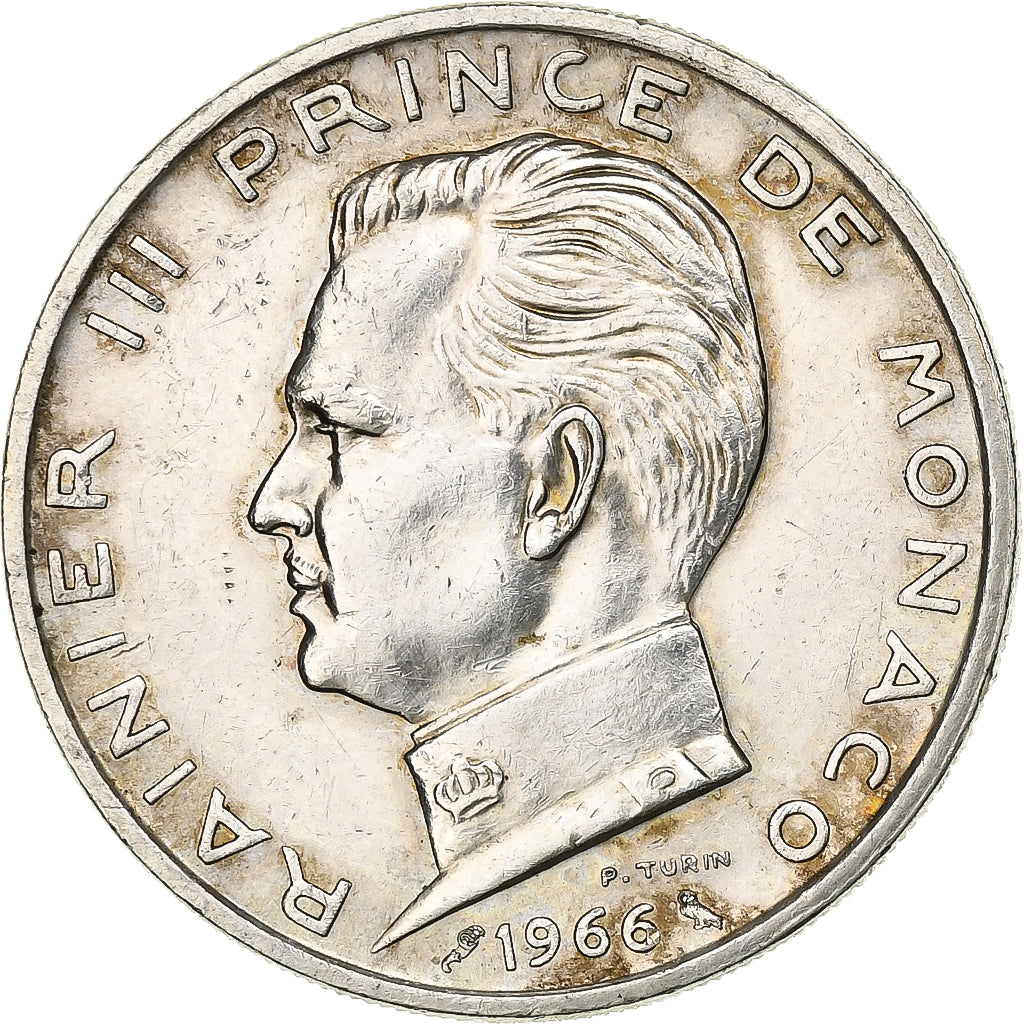 Monaco, Rainier III, 5 Francs, 1966, Argento, BB+, Gadoury:MC 152, KM:141