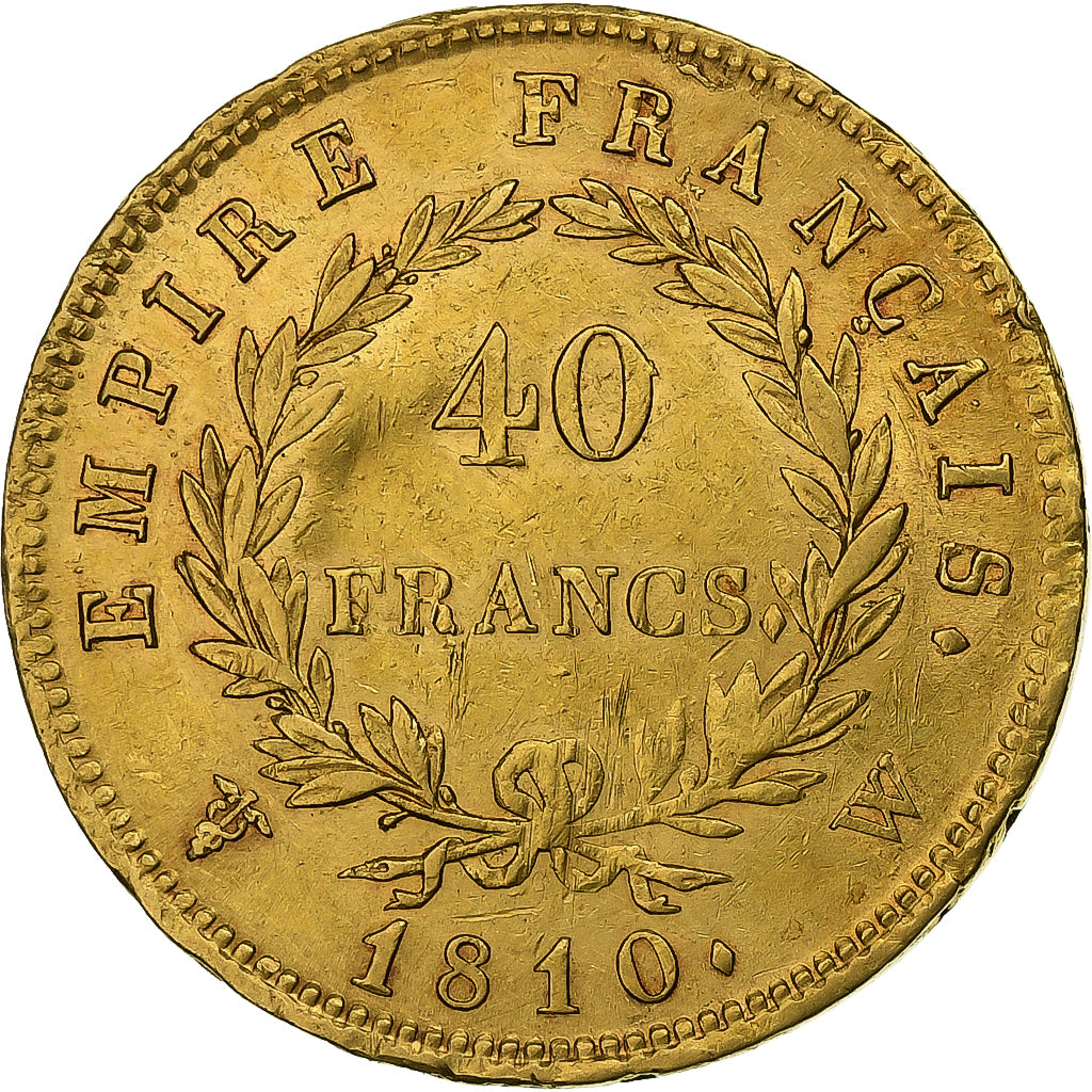 França, Napoleon I, 40 Francs, 1810, Lille, Dourado, AU(50-53), Gadoury:1084