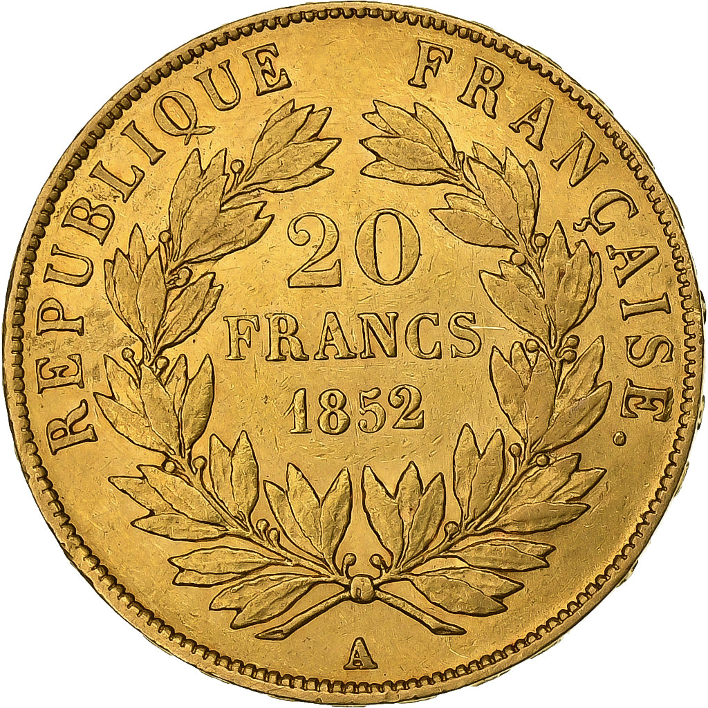Francia, Louis Napoleon, 20 Francs, 1852, Paris, Oro, BB+, Gadoury:1060, KM:774