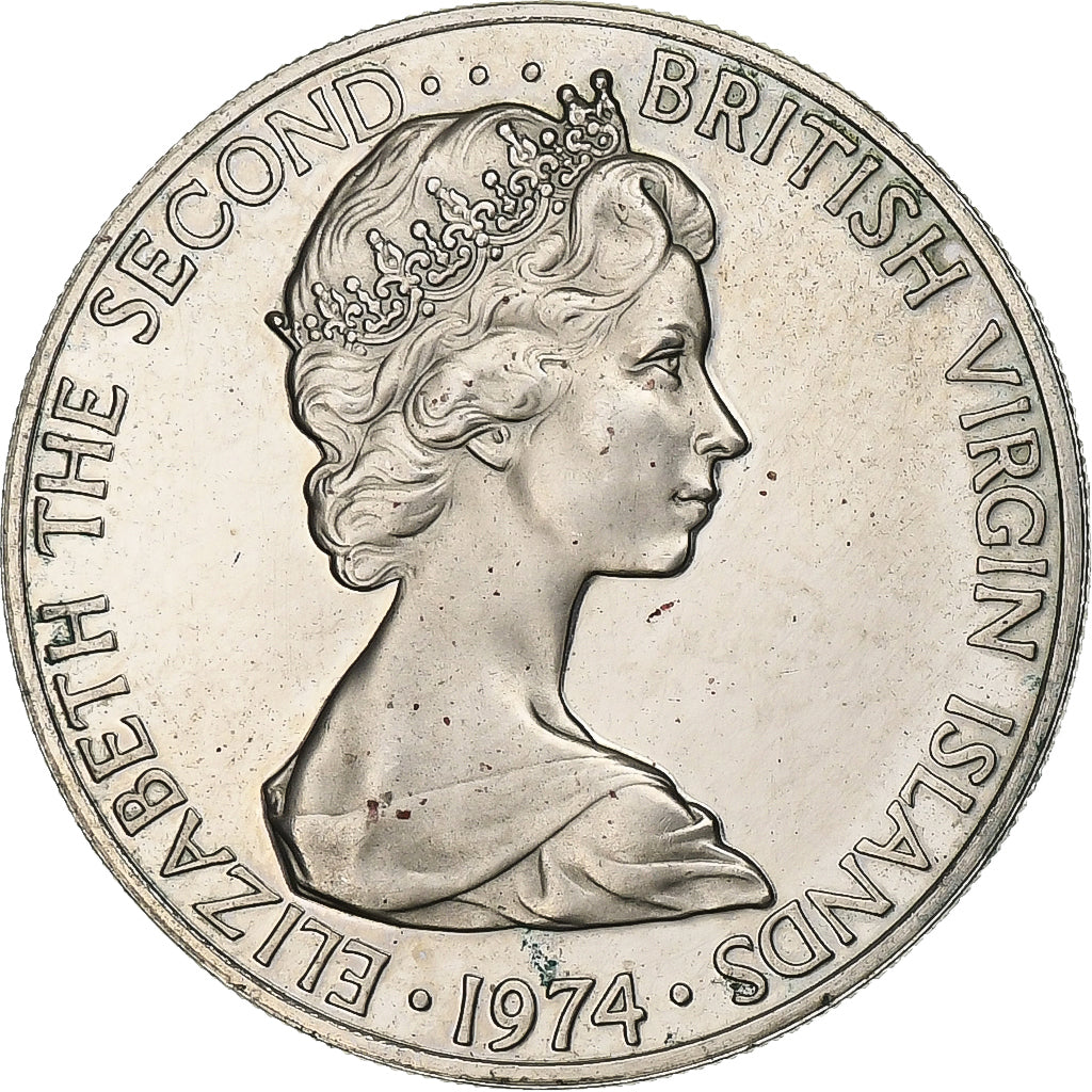 ISLAS VÍRGENES BRITÁNICAS, Elizabeth II, 25 Cents, 1974, Franklin Mint, Cobre