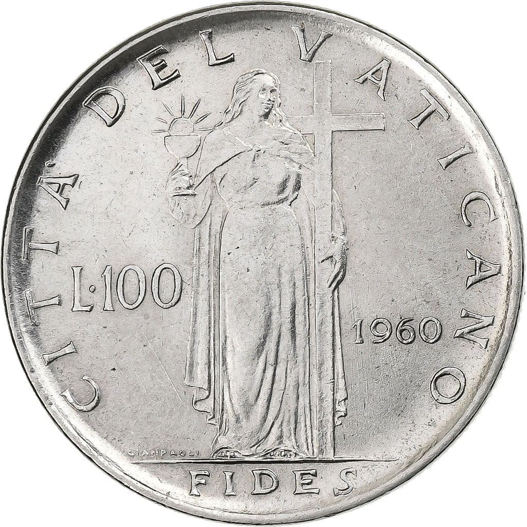CIUDAD DEL VATICANO, John XXIII, 100 Lire, 1960, Rome, Acero inoxidable, EBC