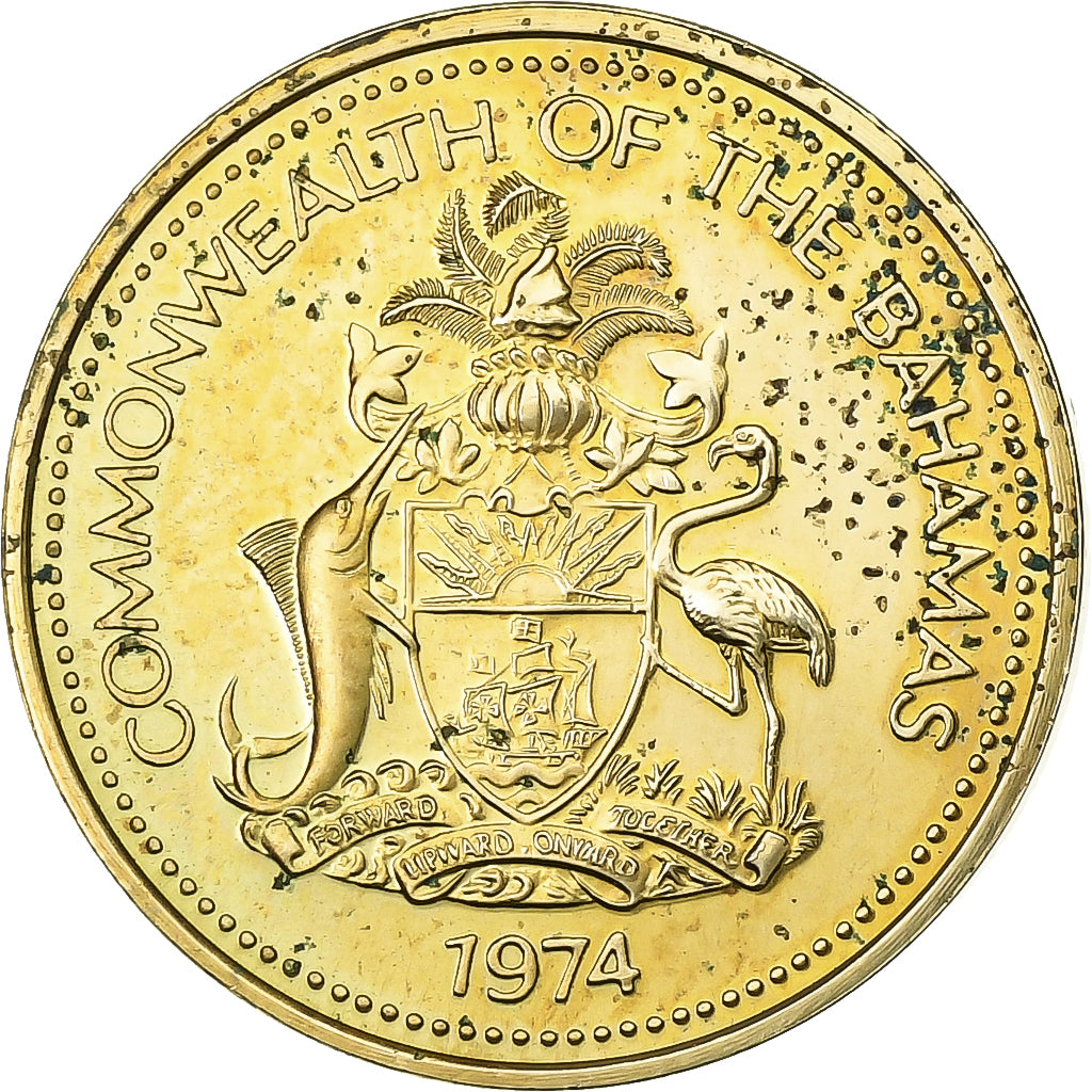 Baamas, Elizabeth II, Cent, 1974, Franklin Mint, Latão, AU(55-58), KM:59