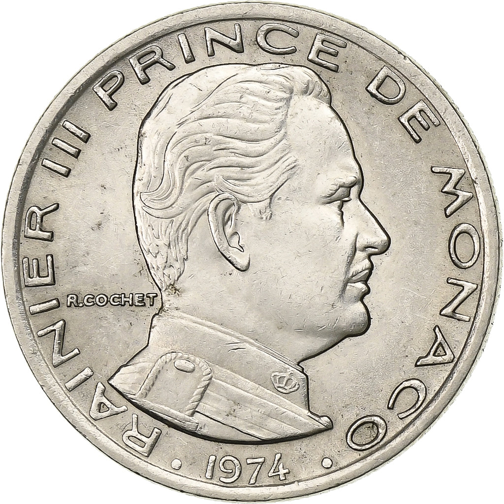 Monaco, Rainier III, Franc, 1974, Nikiel, AU(50-53), Gadoury:MC 150, KM:140
