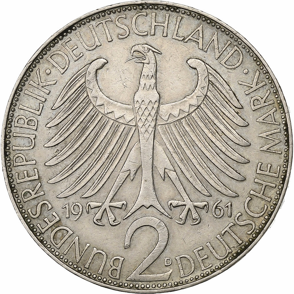 GERMANY - FEDERAL REPUBLIC, 2 Mark, 1961, Munich, Copper-nickel, EF(40-45)