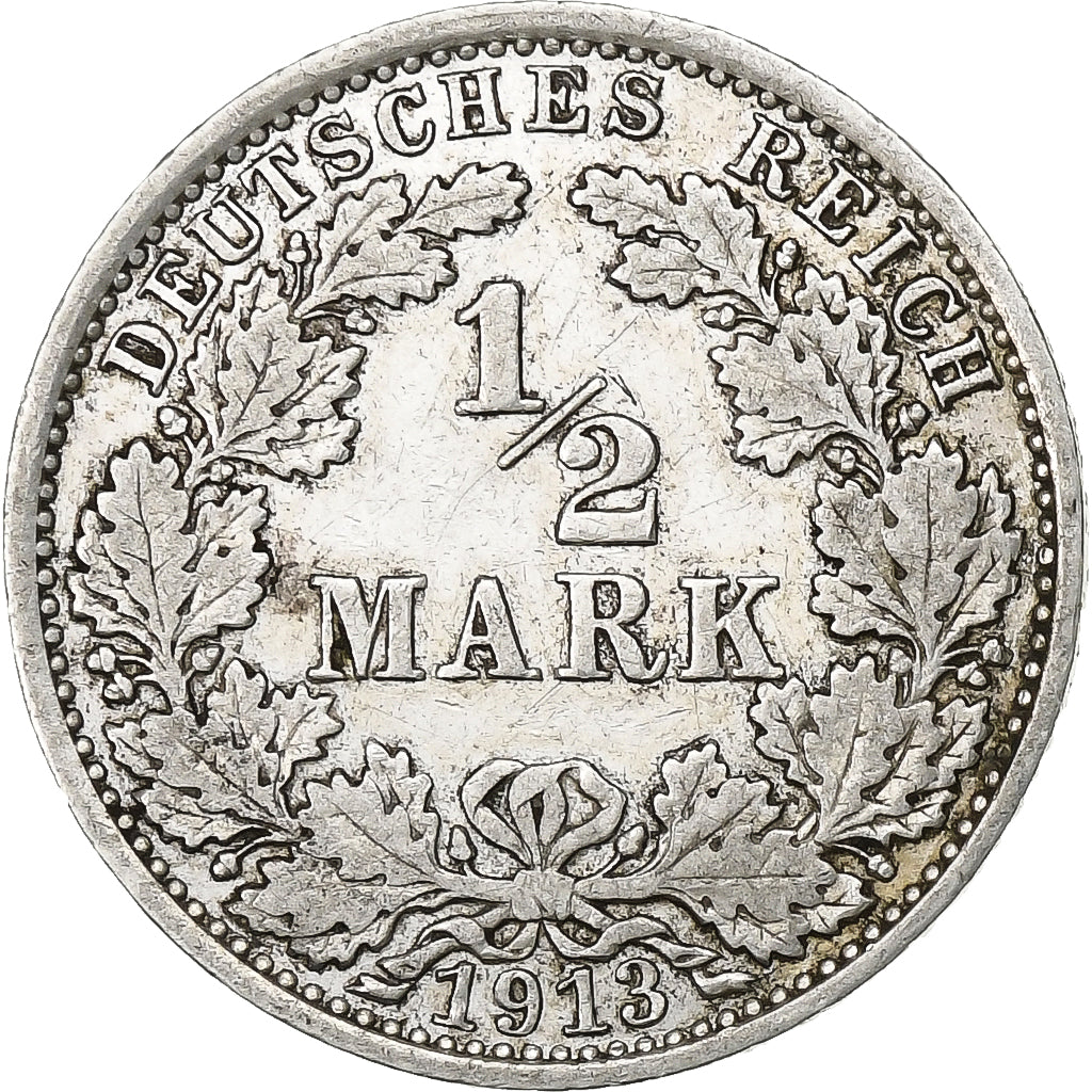 GERMANIA - IMPERO, 1/2 Mark, 1913, Berlin, Argento, BB, KM:17