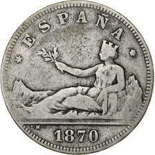 Spain, 2 Pesetas, 1870, Madrid, Silver, VF(20-25), KM:654