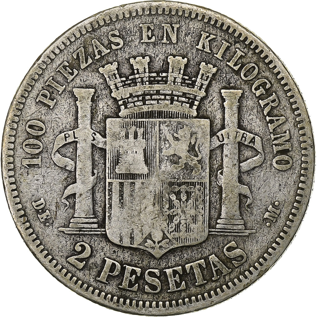Spain, 2 Pesetas, 1870, Madrid, Silver, VF(20-25), KM:654