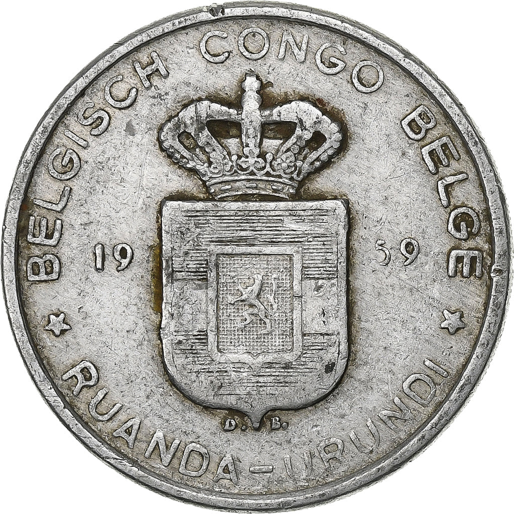 Congo belge, RUANDA-URUNDI, Baudouin I, 5 Francs, 1959, Aluminium, TB+, KM:3