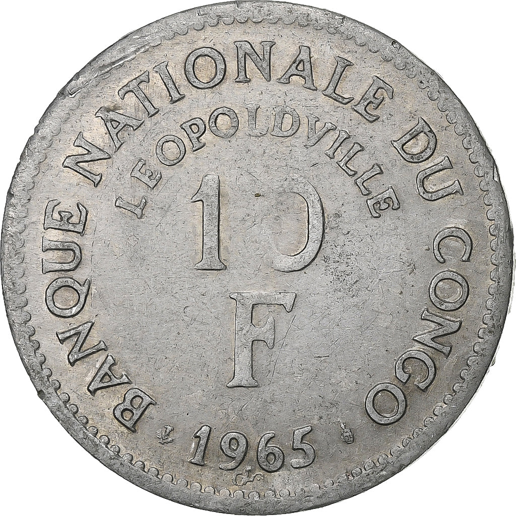 CONGO, DEMOCRATIC REPUBLIC, 10 Francs, 1965, Brussels, Aluminum, EF(40-45), KM:1