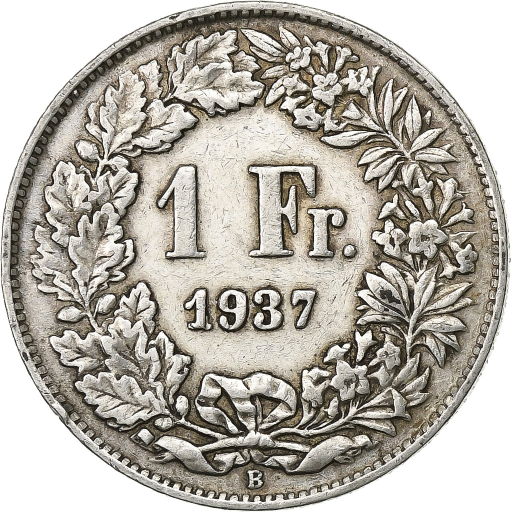 Suíça, Franc, 1937, Bern, Prata, EF(40-45), KM:24