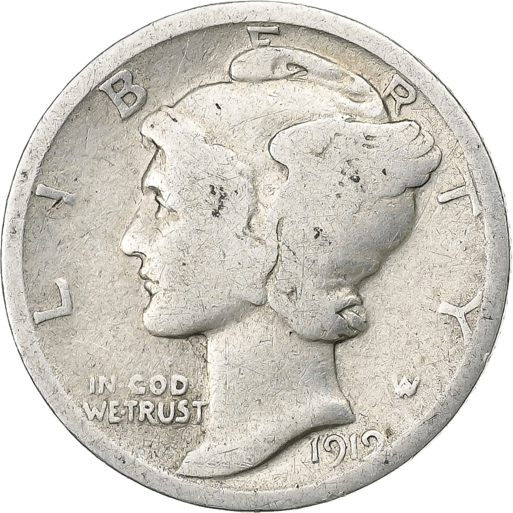 Estados Unidos, Dime, Mercury, 1919, U.S. Mint, Plata, BC+, KM:140