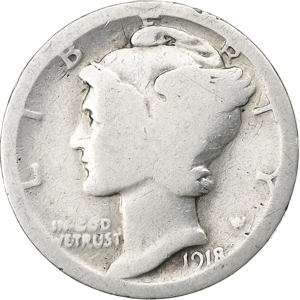 Vereinigte Staaten, Dime, Mercury, 1918, U.S. Mint, Silber, SGE+, KM:140