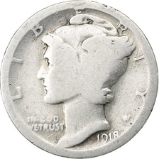 United States, Dime, Mercury, 1918, U.S. Mint, Silver, F(12-15), KM:140