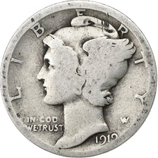 United States, Dime, Mercury, 1919, U.S. Mint, Silver, F(12-15), KM:140
