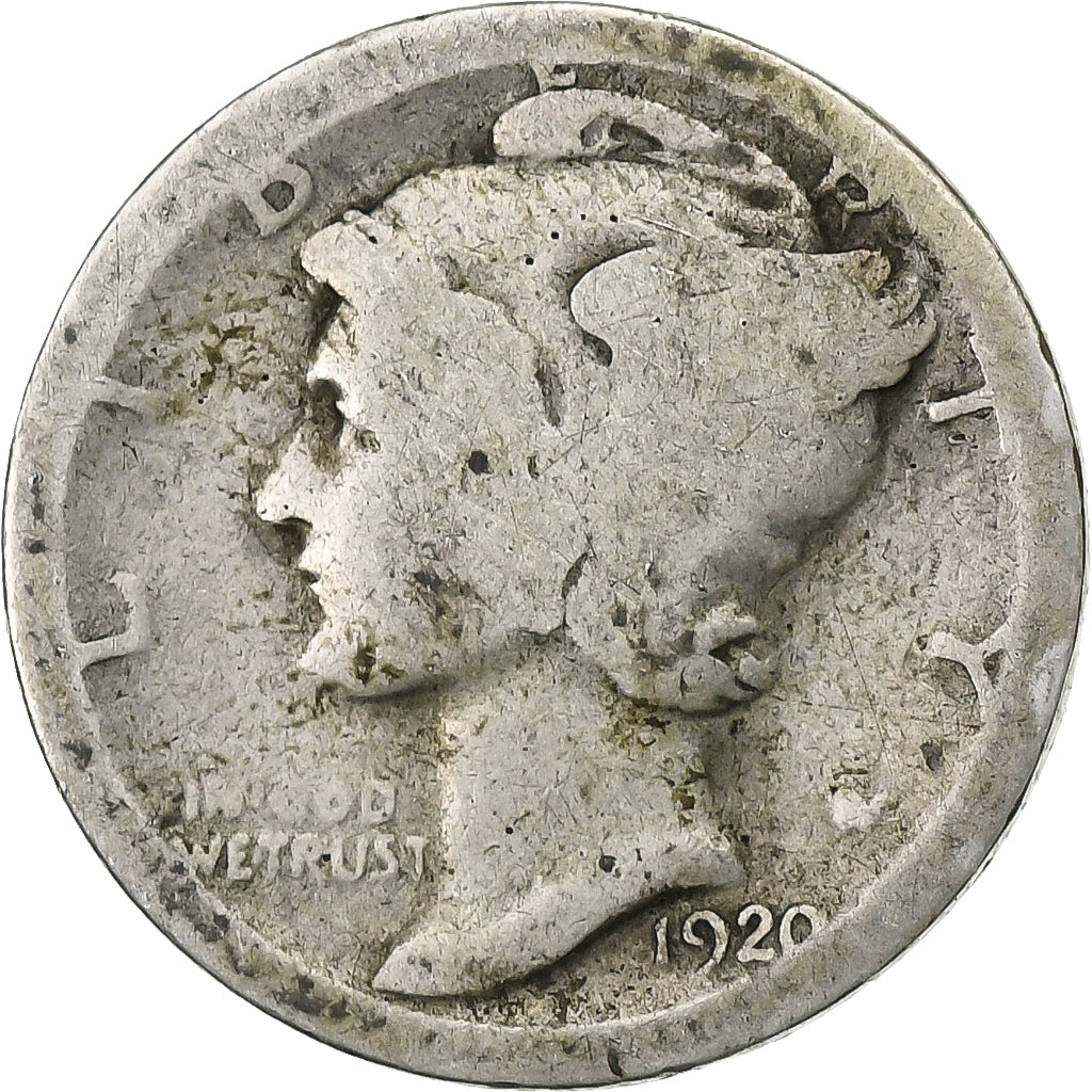 USA, Dime, Mercury, 1920, U.S. Mint, Srebro, F(12-15), KM:140