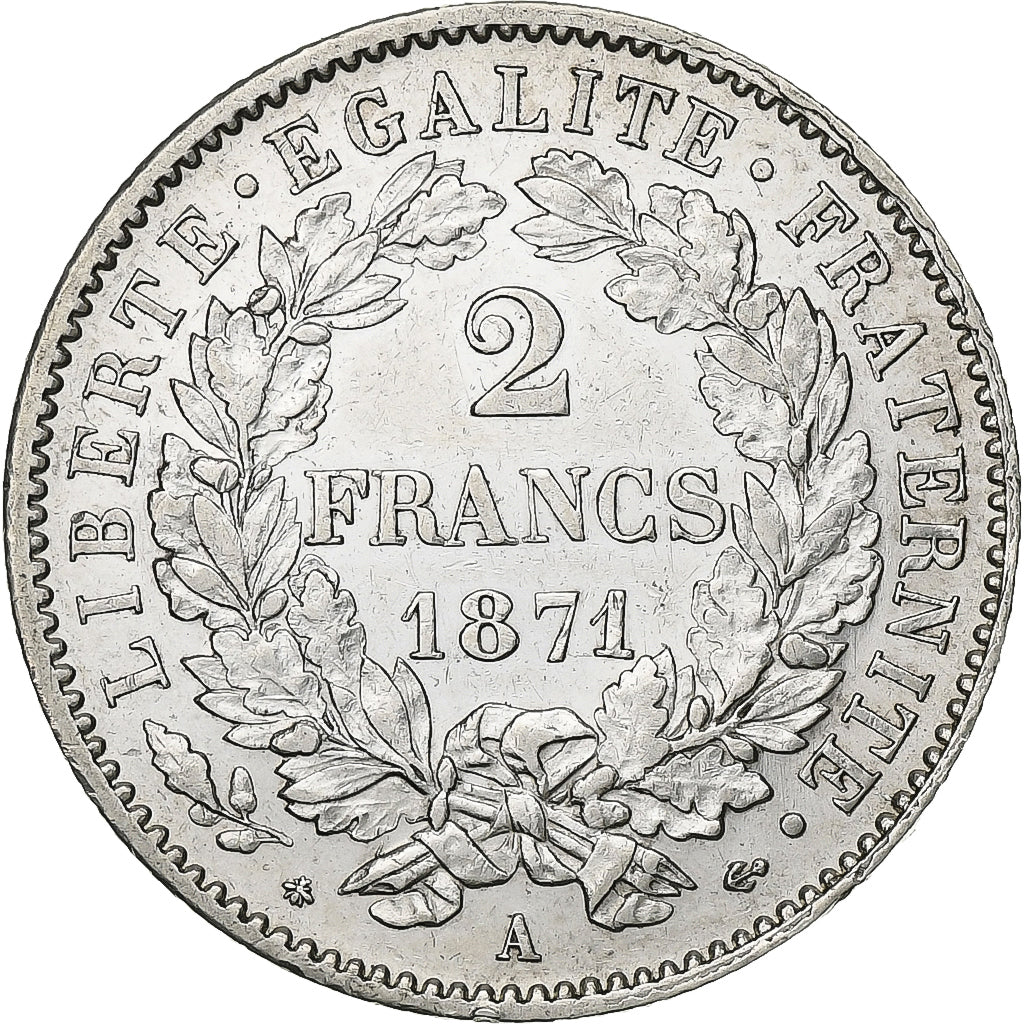 Francia, 2 Francs, Cérès, 1871, Paris, Argento, BB+, Gadoury:530, KM:817.1