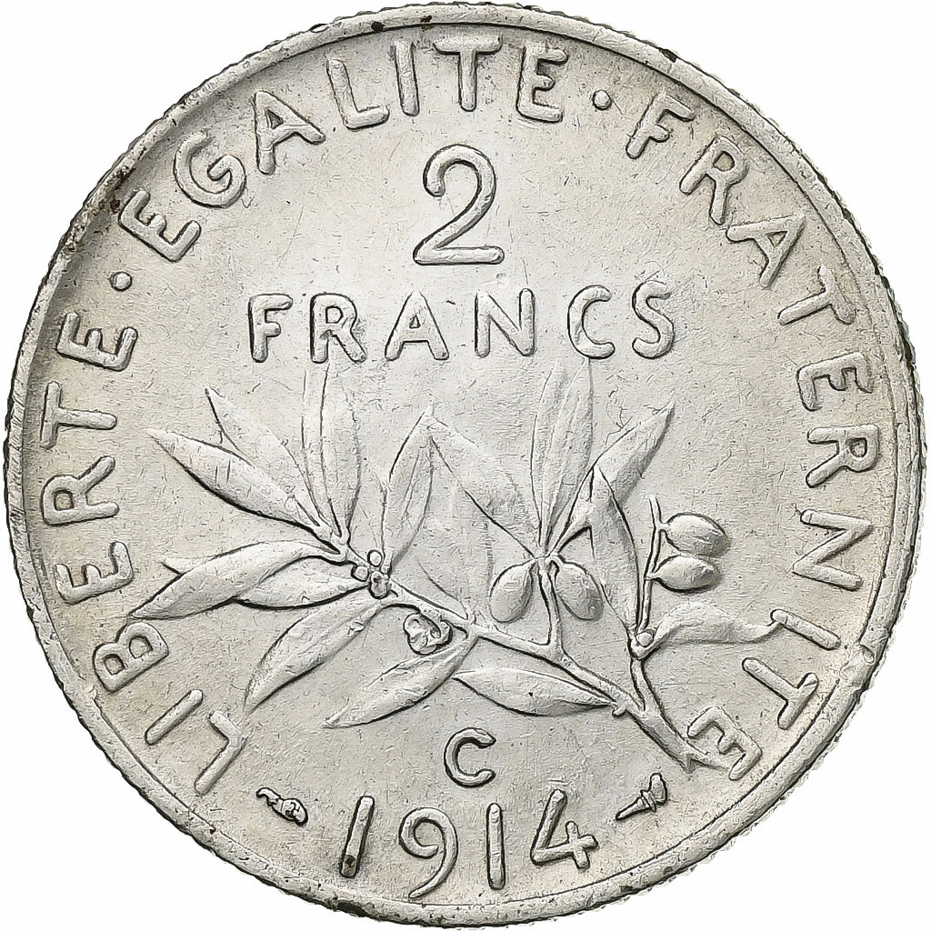 Frankrijk, 2 Francs, Semeuse, 1914, Castelsarrasin, Zilver, ZF+, Gadoury:532