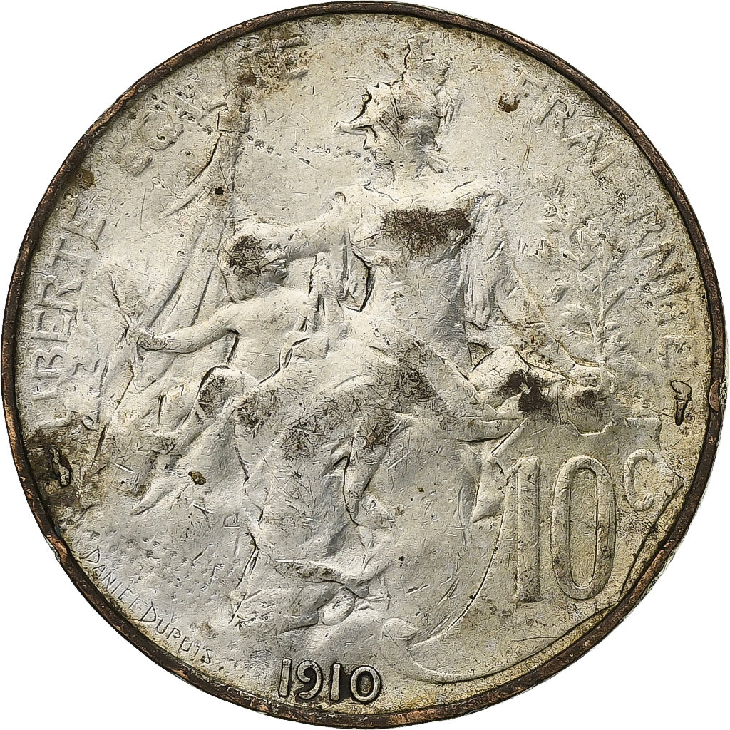 Frankrijk, 10 Centimes, Dupuis, 1910, Paris, argentée, Bronzen, ZF+