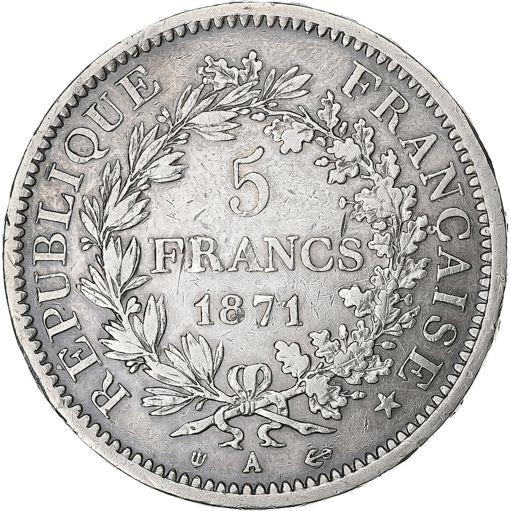 France, 5 Francs, Hercule, 1871, Paris, Camélinat, Argent, TTB, Gadoury:744