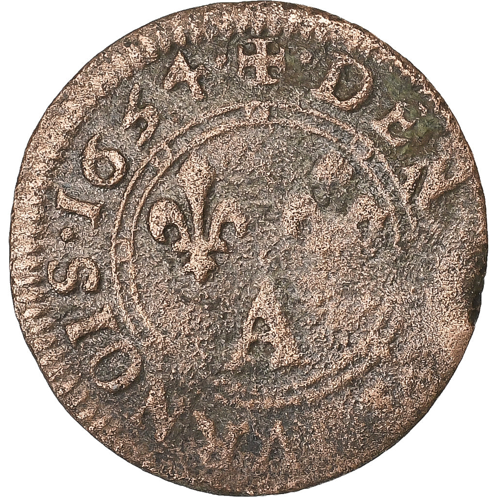 Frankrijk, CHARLES II DE GONZAGUE, Denier Tournois, 1654, Charleville, Koper